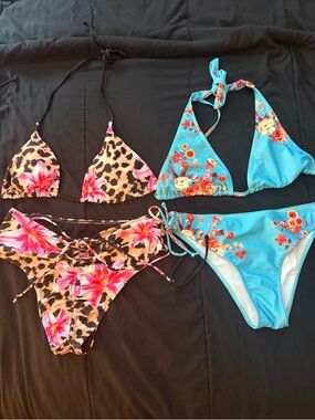 SHEIN Leopard & Turquoise Floral Mix Bikini Sets